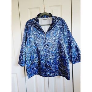 Weekends by Chico's 3 Blue White Long Sleeve Zip-up‎ Women Jacket Pockets XL